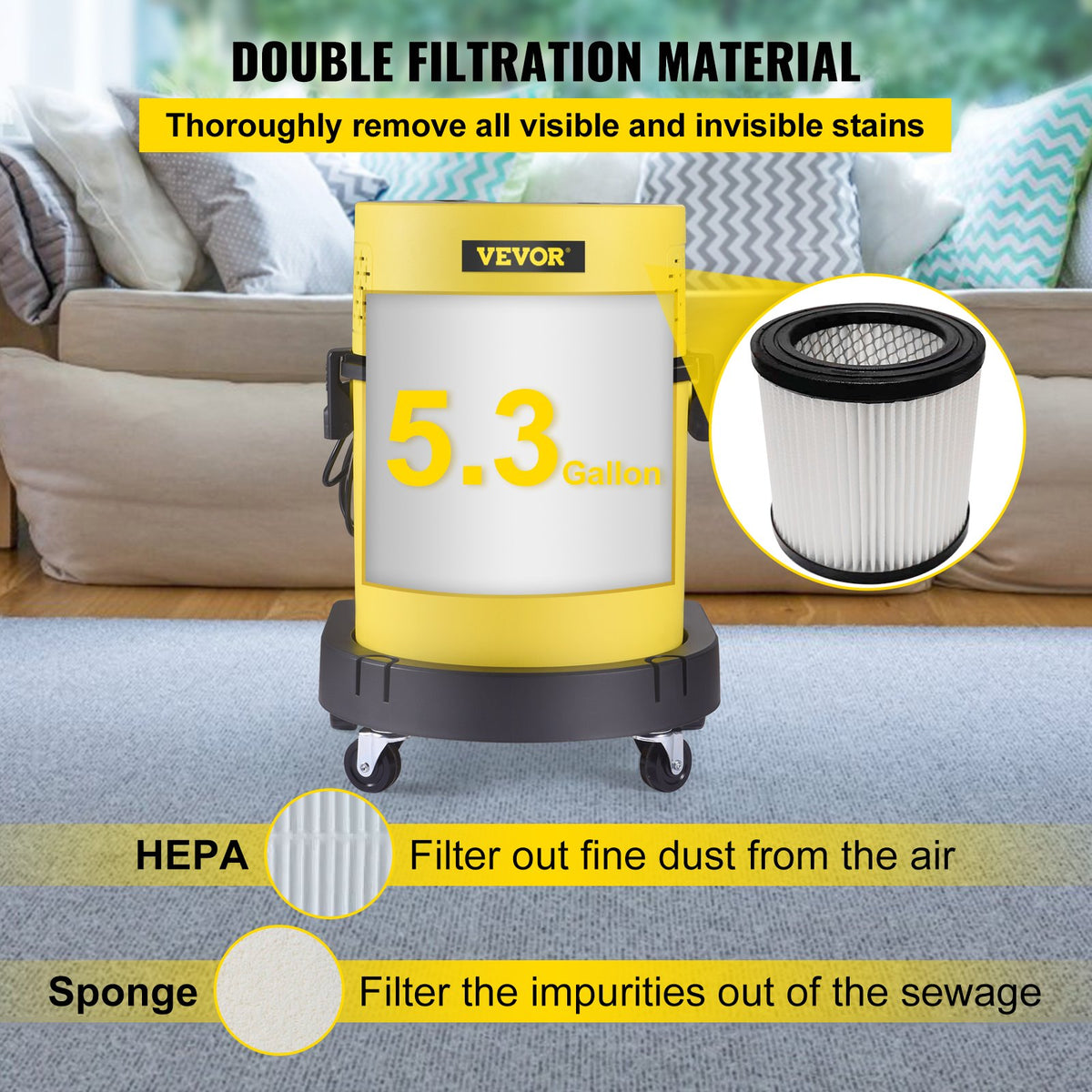 Available in 10 days! VEVOR Wet and Dry Vacuum Cleaner - 20 litres, 1.5 kW 4-in-1 Portable Vacuum Cleaner with Blow and Spray Functions, Remote Control, HEPA and Pump Filtration - Ideal for Home and Car Cleaning