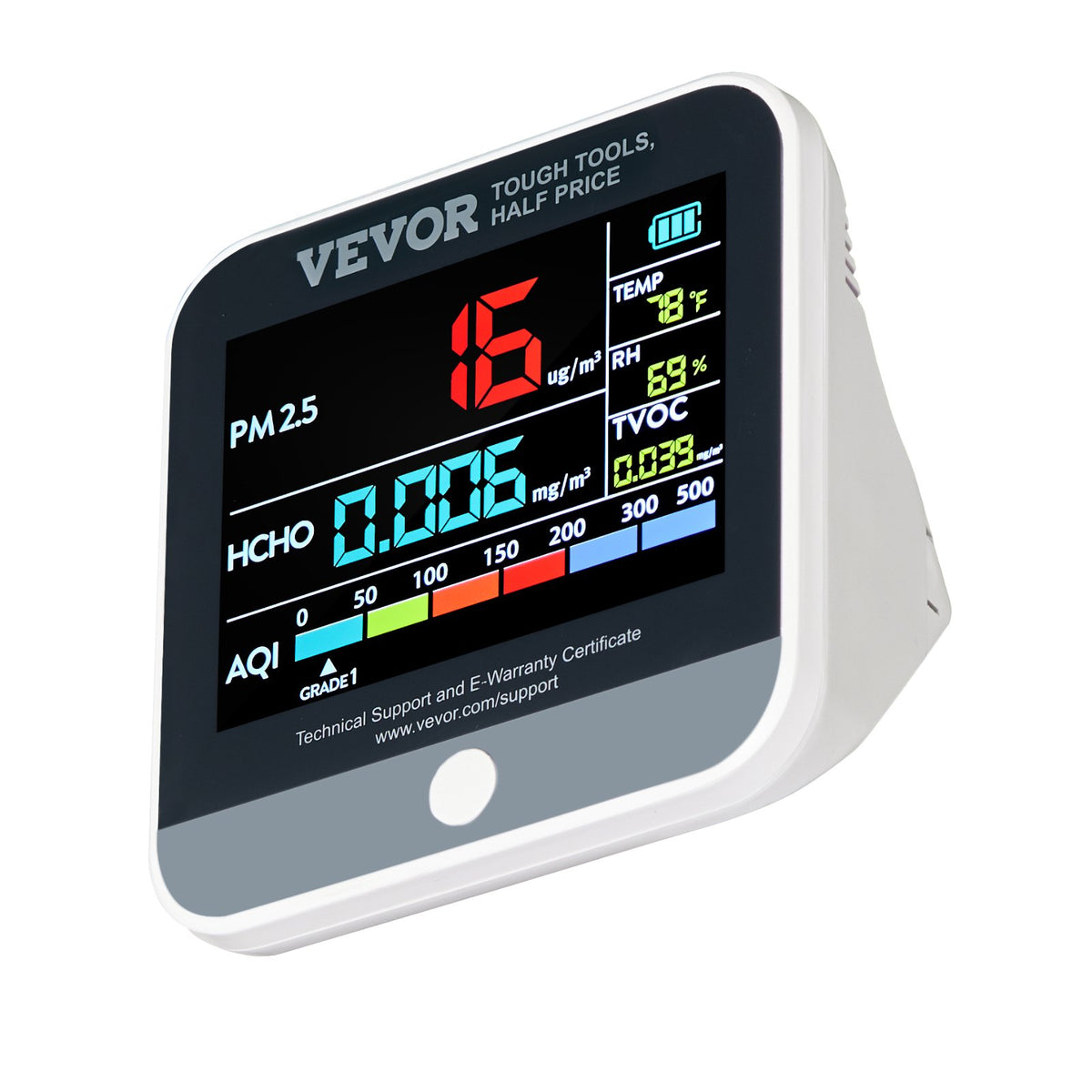 VEVOR 8-in-1 Mini Air Quality Monitor, Professional PM2.5/PM10/PM1.0 Particle Counter, Formaldehyde, Temperature, Humidity, TVOC, and AQI Monitor with Alert Thresholds, Suitable for Indoor and Outdoor Use