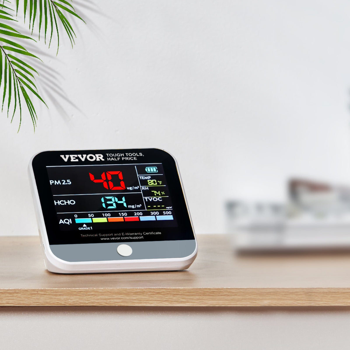 VEVOR 8-in-1 Mini Air Quality Monitor, Professional PM2.5/PM10/PM1.0 Particle Counter, Formaldehyde, Temperature, Humidity, TVOC, and AQI Monitor with Alert Thresholds, Suitable for Indoor and Outdoor Use