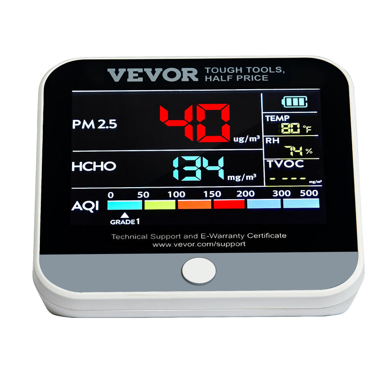 VEVOR mini gaisa kvalitātes monitors 8-vienā, profesionāls PM2.5/PM10/PM1.0 daļiņu skaitītājs, formaldehīda, temperatūras, mitruma, TVOC un AQI mērītājs ar brīdinājuma sliekšņiem, piemērots telpām un ārtelpām
