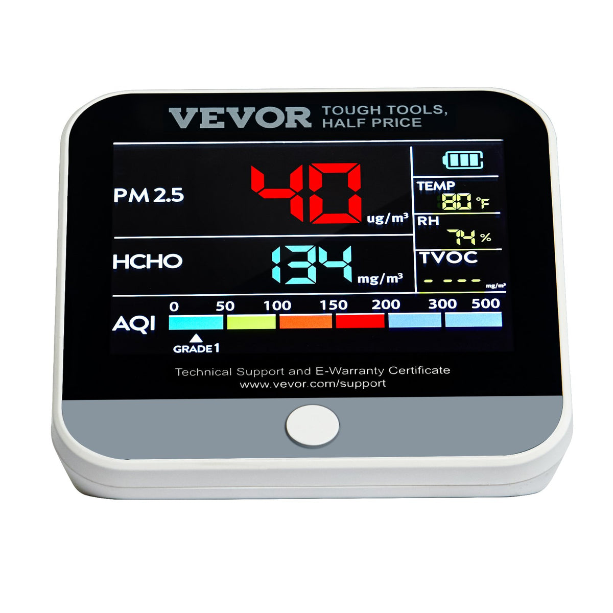 VEVOR 8-in-1 Mini Air Quality Monitor, Professional PM2.5/PM10/PM1.0 Particle Counter, Formaldehyde, Temperature, Humidity, TVOC, and AQI Monitor with Alert Thresholds, Suitable for Indoor and Outdoor Use