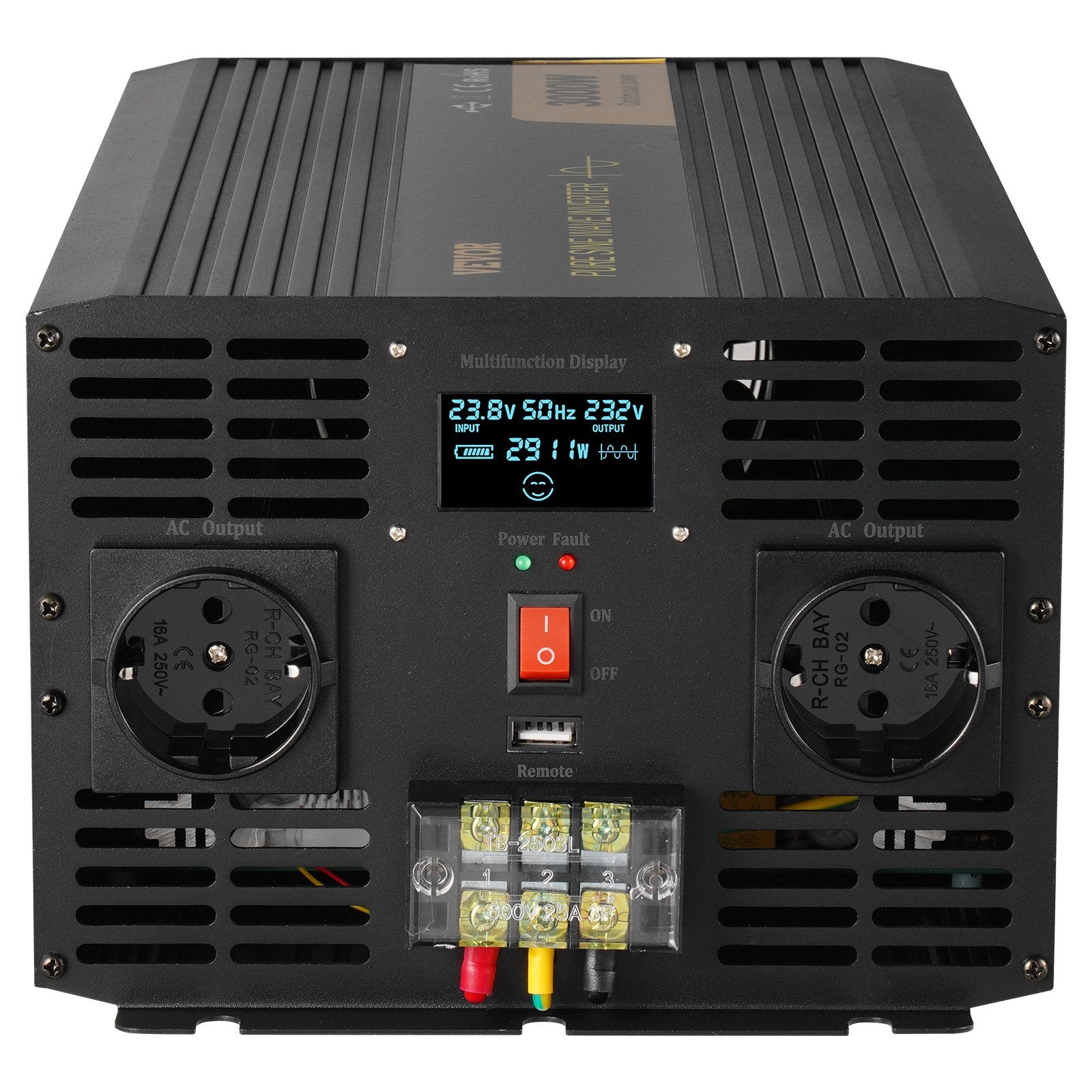 VEVOR puhta siinuslaine muundur 3000W DC24V kuni AC230V, inverter LCD ekraanil