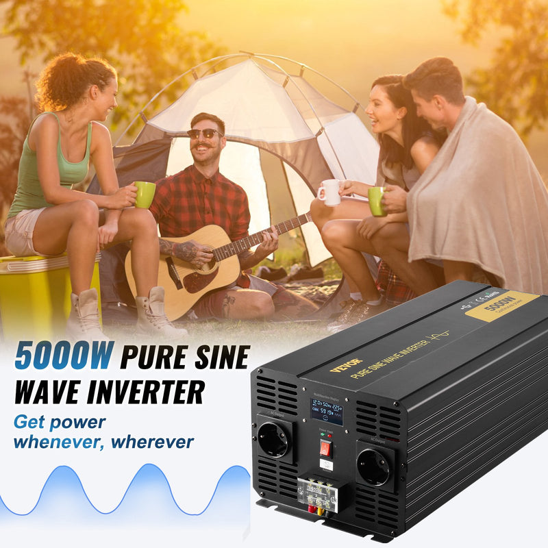 VEVOR pure sine wave inverter power converter 5000 W DC12V to AC230V inverter LCD