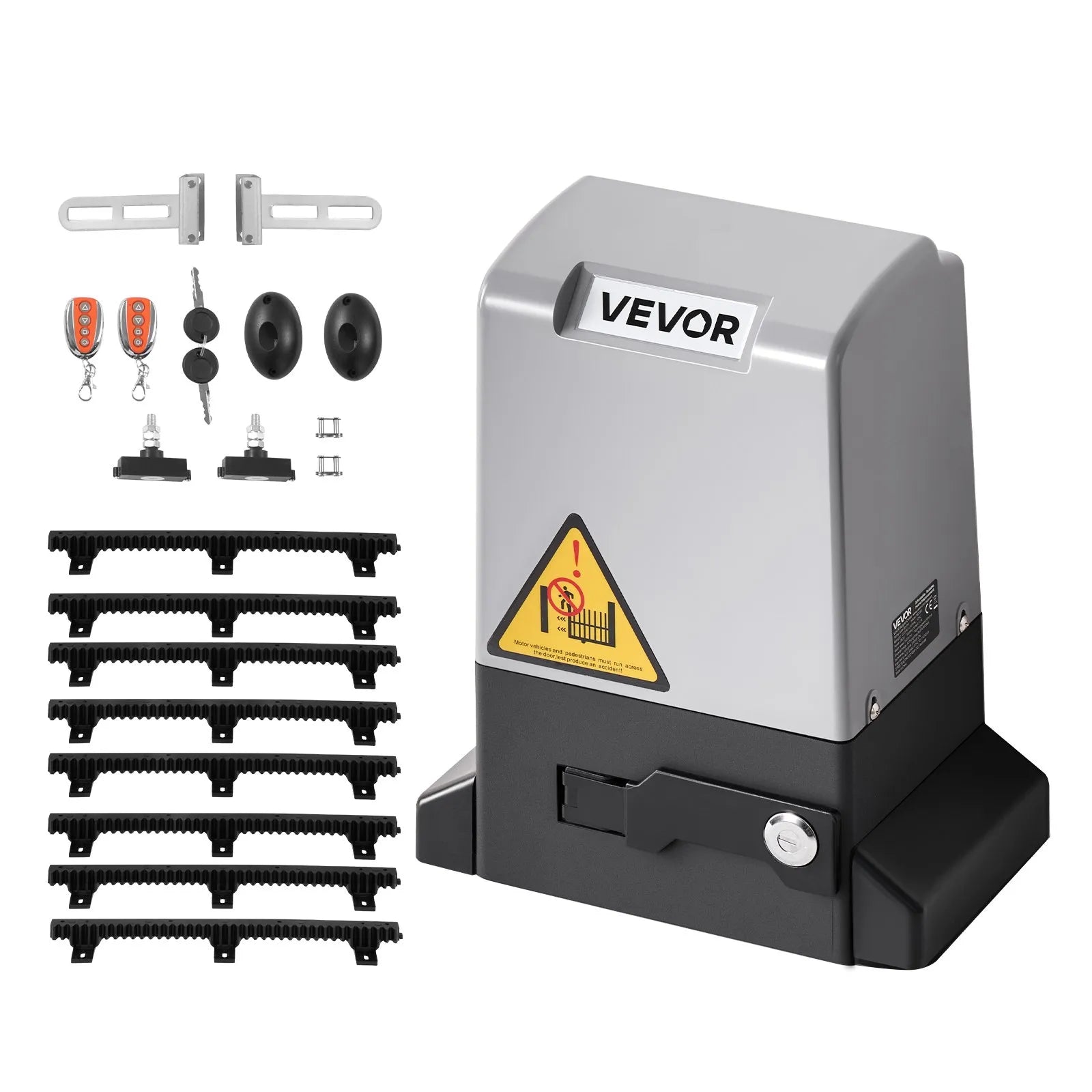 VEVOR Automātiskais bīdāmo vārtu atvērējs 400 W, elektrisks motors vārtiem līdz 25 m un 1000 kg, neilona zobratu sliede, infrasarkanais sensors un 2 tālvadības pultis, piebraucamo vārtu atvēršanas sistēma