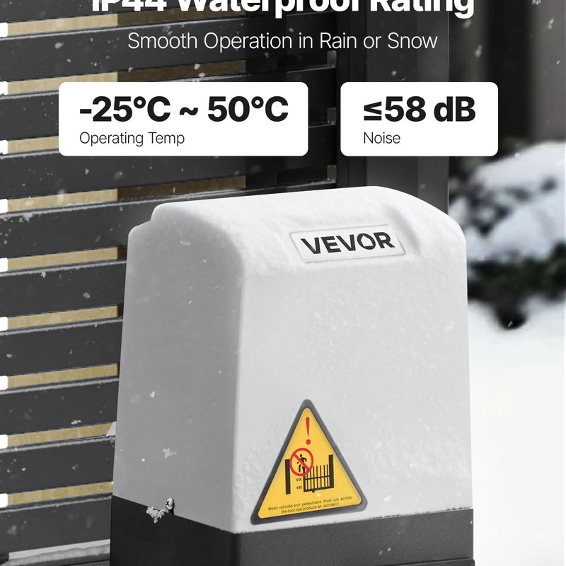VEVOR Automātiskais bīdāmo vārtu atvērējs 400 W, elektrisks motors vārtiem līdz 25 m un 1000 kg, neilona zobratu sliede, infrasarkanais sensors un 2 tālvadības pultis, piebraucamo vārtu atvēršanas sistēma