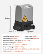 VEVOR Automātiskais bīdāmo vārtu atvērējs 400 W, elektrisks motors vārtiem līdz 25 m un 1000 kg, neilona zobratu sliede, infrasarkanais sensors un 2 tālvadības pultis, piebraucamo vārtu atvēršanas sistēma