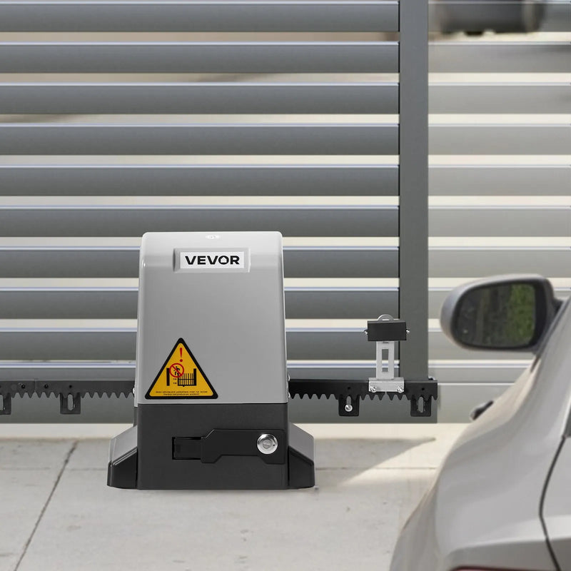 VEVOR Automātiskais bīdāmo vārtu atvērējs 400 W, elektrisks motors vārtiem līdz 25 m un 1000 kg, neilona zobratu sliede, infrasarkanais sensors un 2 tālvadības pultis, piebraucamo vārtu atvēršanas sistēma