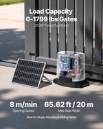 VEVOR Saules bīdāmo vārtu atvērējs 280 W, elektrisks motors vārtiem līdz 20 m un 816 kg, zobratu sliedes žoga vārtu motors ar infrasarkano sensoru un 2 tālvadības pultīm, piebraucamo vārtu atvēršanas sistēma