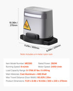 VEVOR Saules bīdāmo vārtu atvērējs 280 W, elektrisks motors vārtiem līdz 20 m un 816 kg, zobratu sliedes žoga vārtu motors ar infrasarkano sensoru un 2 tālvadības pultīm, piebraucamo vārtu atvēršanas sistēma