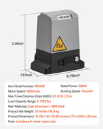 VEVOR Automātiskais bīdāmo vārtu atvērējs 280 W, elektrisks motors vārtiem līdz 25 m un 816 kg, neilona zobratu sliede, infrasarkanais sensors un 2 tālvadības pultis, piebraucamo vārtu atvēršanas sistēma