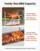 VEVOR elektriskais rotācijas grils, 38 W BBQ āra cūkas un jēra iesma grils, ogļu iesma grils ar 60 kg slodzes ietilpību un 7 līmeņu augstuma regulēšanu, nerūsējošā tērauda elektriskais rotācijas grila komplekts kempingam un lietošanai ārā