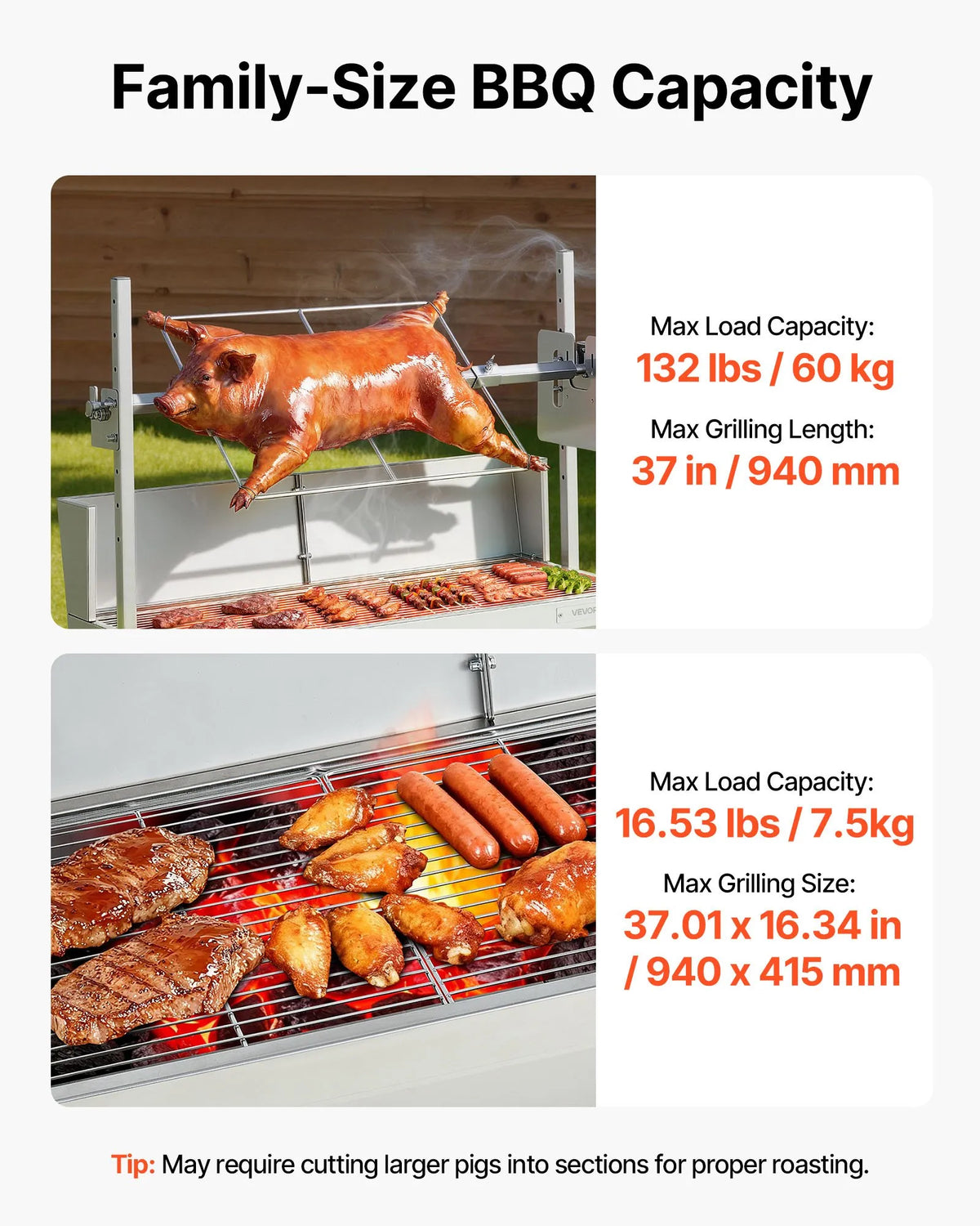 VEVOR elektriskais rotācijas grils, 38 W BBQ āra cūkas un jēra iesma grils, ogļu iesma grils ar 60 kg slodzes ietilpību un 7 līmeņu augstuma regulēšanu, nerūsējošā tērauda elektriskais rotācijas grila komplekts kempingam un lietošanai ārā