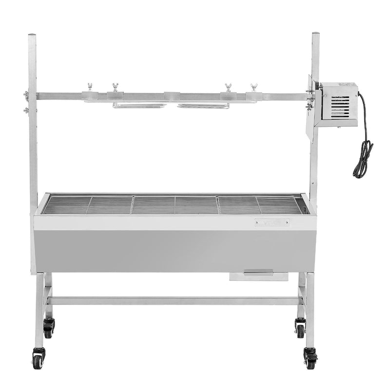 VEVOR rotējošais grils (spits), 38 W āra BBQ cūkas un jēra cepšanai, ogļu spits ar 60 kg kravnesību, ar riteņiem un 7 līmeņu augstuma regulēšanu, nerūsējošā tērauda elektriskais rotējošā grila komplekts kempingam un āra pasākumiem