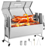 VEVOR rotējošais grils (spits), 38 W āra BBQ cūkas un jēra cepšanai, ogļu spits ar 60 kg kravnesību, ar riteņiem un 4 līmeņu augstuma regulēšanu, nerūsējošā tērauda elektriskais rotējošā grila komplekts kempingam un āra pasākumiem