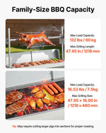 VEVOR rotējošais grils (spits), 38 W āra BBQ cūkas un jēra cepšanai, ogļu spits ar 60 kg kravnesību, ar riteņiem un 4 līmeņu augstuma regulēšanu, nerūsējošā tērauda elektriskais rotējošā grila komplekts kempingam un āra pasākumiem