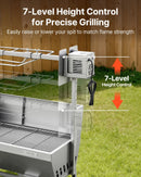 VEVOR rotējošais grils (spits), 38 W āra BBQ cūkas un jēra cepšanai, ogļu spits ar 60 kg kravnesību, ar riteņiem un 4 līmeņu augstuma regulēšanu, nerūsējošā tērauda elektriskais rotējošā grila komplekts kempingam un āra pasākumiem