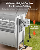 VEVOR rotējošais grils (spits), 38 W āra BBQ cūkas un jēra cepšanai, ogļu spits ar 60 kg celtspēju, ar riteņiem un 4 līmeņu augstuma regulēšanu, nerūsējošā tērauda rotējošā grila komplekts kempingam un āra ballītēm