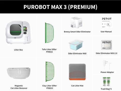 Iepriekšpasūtišana 20. oktobris Automātiskā pašattīrošā kaķu tualete Purobot Max 3 Premium ar lietotnes vadību, 7 L atkritumu tvertni un OdorVoid smaku kontroles sistēmu