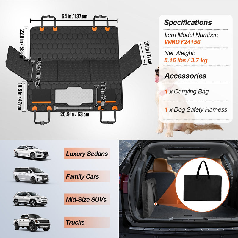 VEVOR Ūdensnecaurlaidīgs suņu auto aizmugurējā sēdekļa pārvalks 1372 x 650 mm, 600D