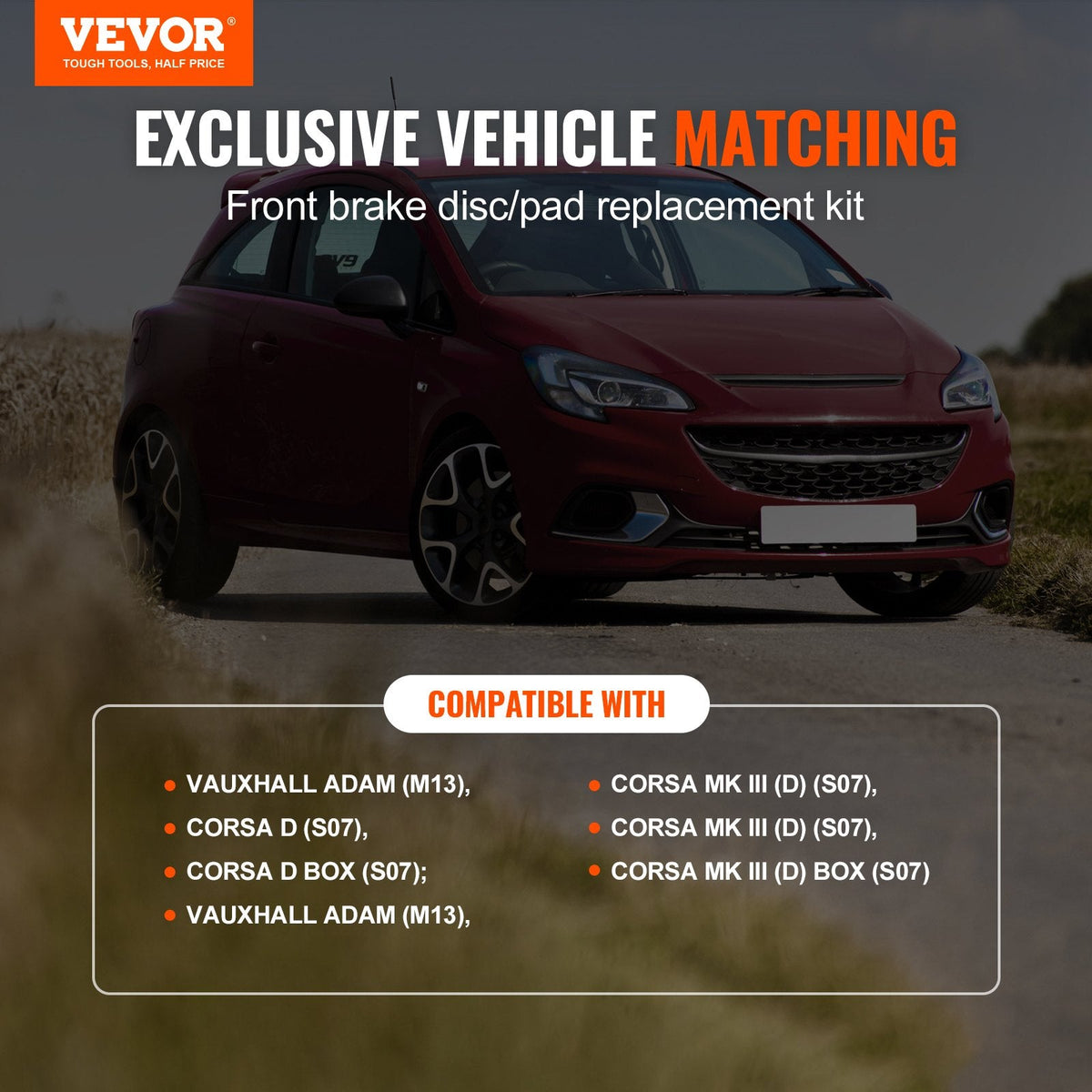VEVOR priekšējais keramikas bremžu disku un kluču komplekts – Vauxhall Adam / Corsa D / Box Hatchback