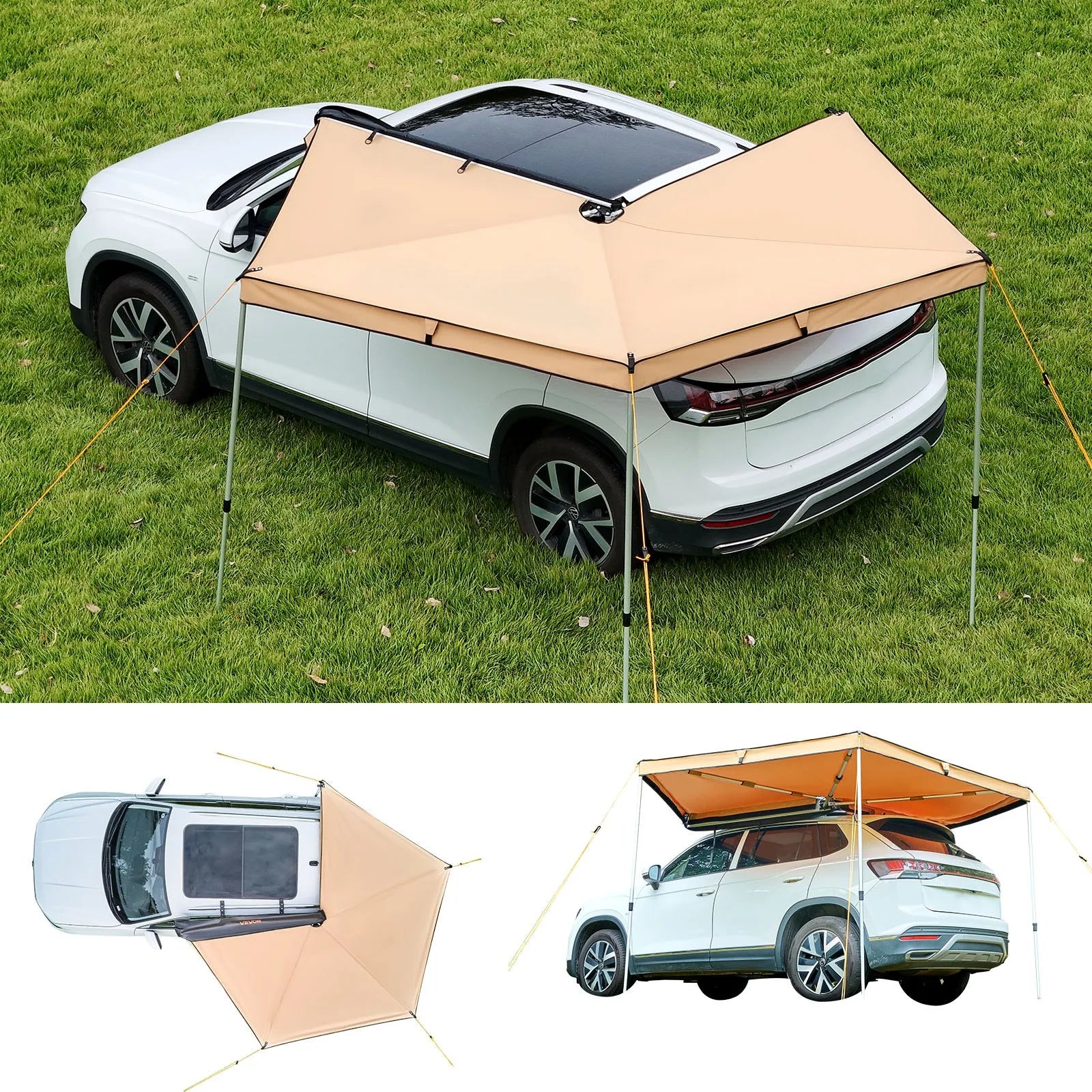 VEVOR 270° auto sānu nojume, 4,9 m², vadītāja puses nojume transportlīdzeklim, ūdensizturīga ar UV50+ aizsardzību, brīvi stāvoša visu laikapstākļu nojume SUV, furgoniem un pikapiem, kempingam, ar pārnēsāšanas somu