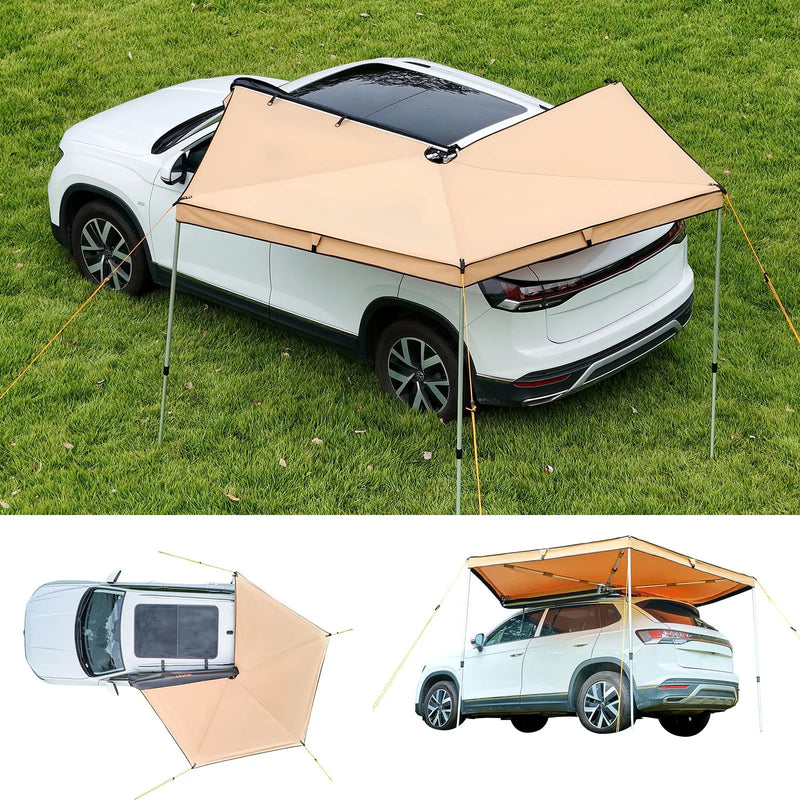 VEVOR 270° auto sānu nojume, 4,9 m², vadītāja puses nojume transportlīdzeklim, ūdensizturīga ar UV50+ aizsardzību, brīvi stāvoša visu laikapstākļu nojume SUV, furgoniem un pikapiem, kempingam, ar pārnēsāšanas somu