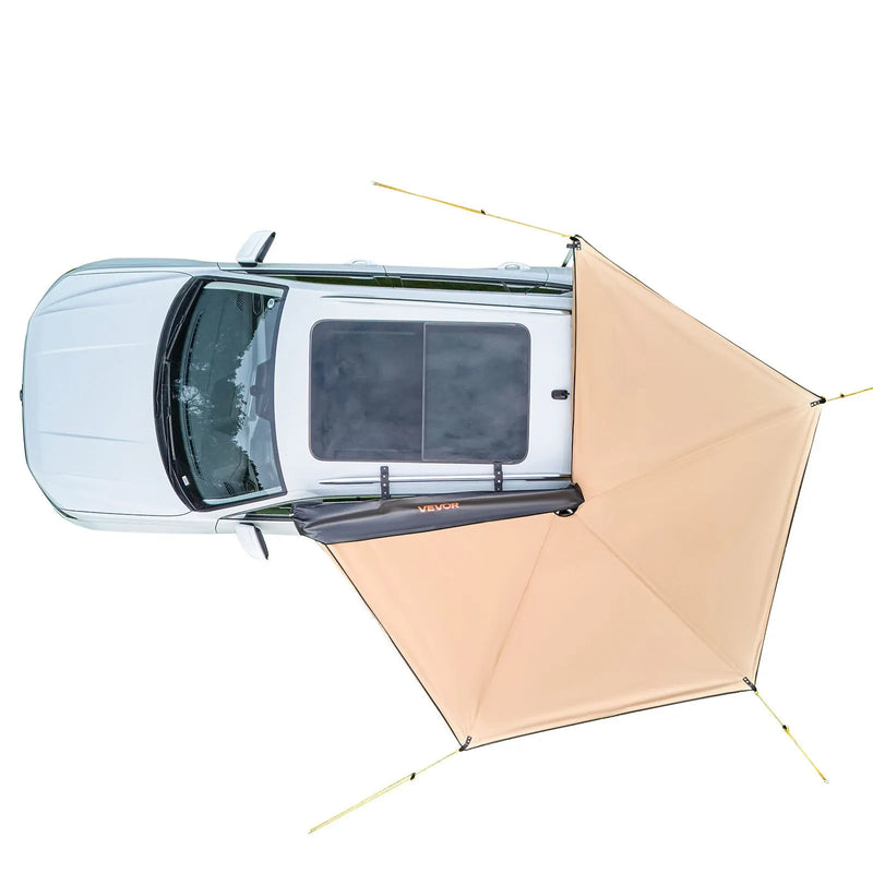 VEVOR 270° auto sānu nojume, 4,9 m², vadītāja puses nojume transportlīdzeklim, ūdensizturīga ar UV50+ aizsardzību, brīvi stāvoša visu laikapstākļu nojume SUV, furgoniem un pikapiem, kempingam, ar pārnēsāšanas somu