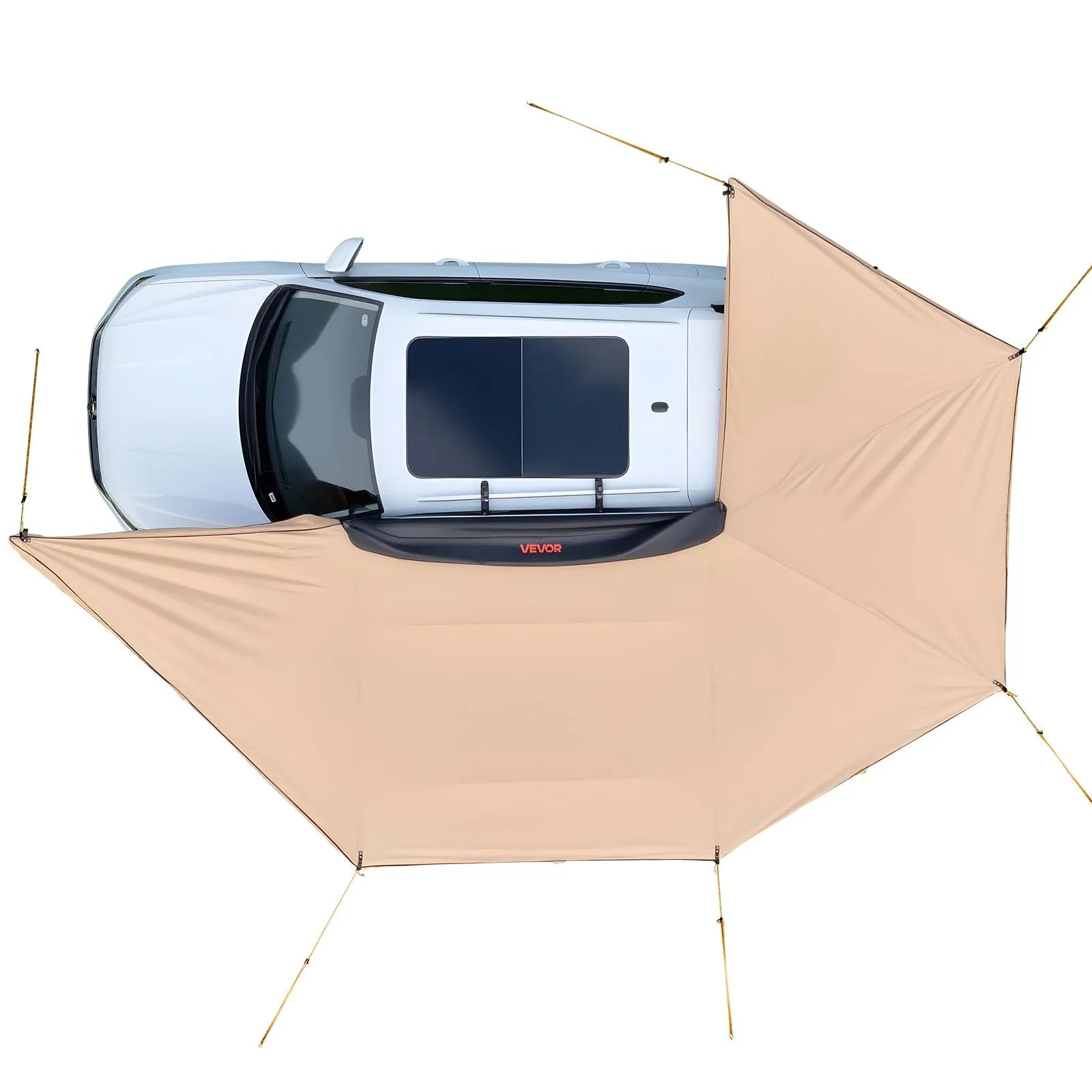 VEVOR 270° nojume ar iebūvētu LED apgaismojumu, 12,4 m² vadītāja puses transportlīdzekļa nojume, ūdensnecaurlaidīga UV50+ automašīnas sānu nojume, visiem laikapstākļiem piemērota brīvi stāvoša overland nojume SUV, pikapiem un kempingam