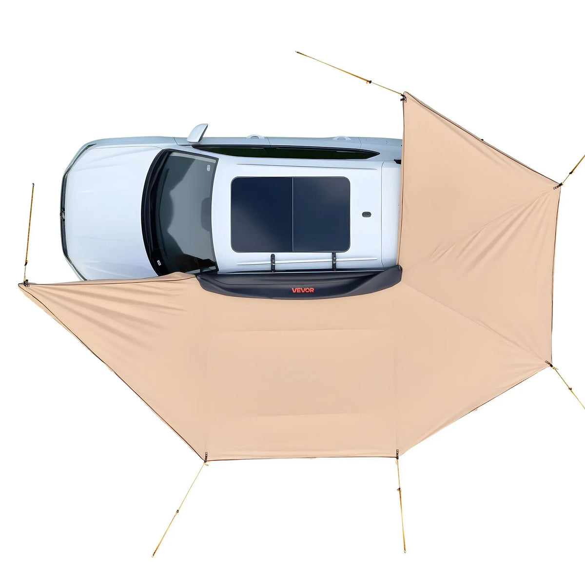 VEVOR 270° nojume ar iebūvētu LED apgaismojumu, 12,4 m² vadītāja puses transportlīdzekļa nojume, ūdensnecaurlaidīga UV50+ automašīnas sānu nojume, visiem laikapstākļiem piemērota brīvi stāvoša overland nojume SUV, pikapiem un kempingam