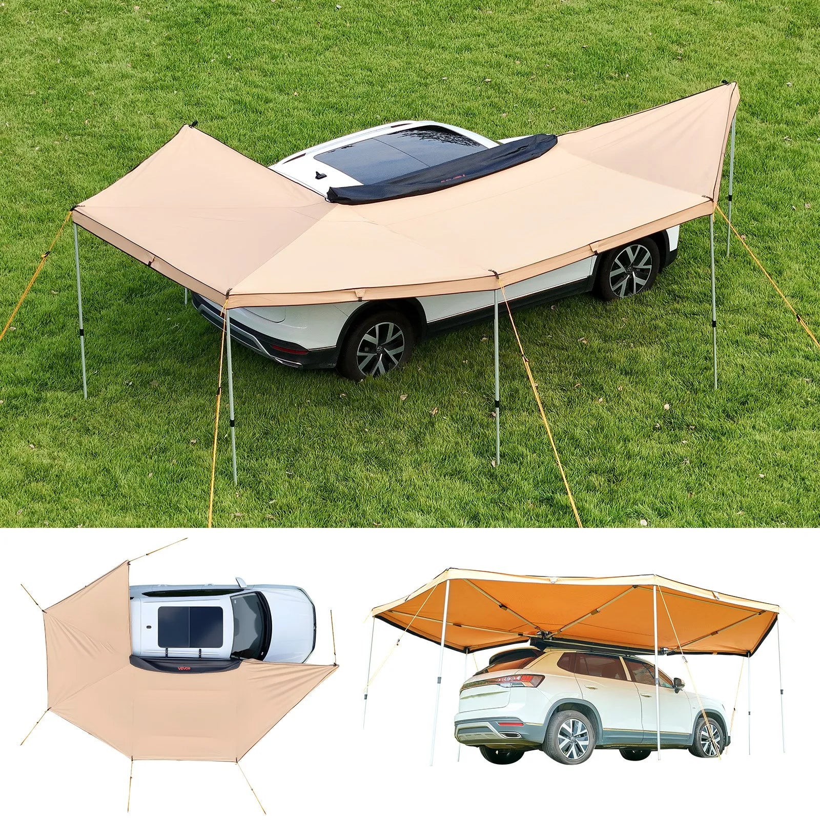 VEVOR 270° auto sānu nojume, 12,4 m², vadītāja puses nojume transportlīdzeklim, ūdensizturīga ar UV50+ aizsardzību, brīvi stāvoša visu laikapstākļu nojume SUV, furgoniem un pikapiem, kempingam, ar pārnēsāšanas somu
