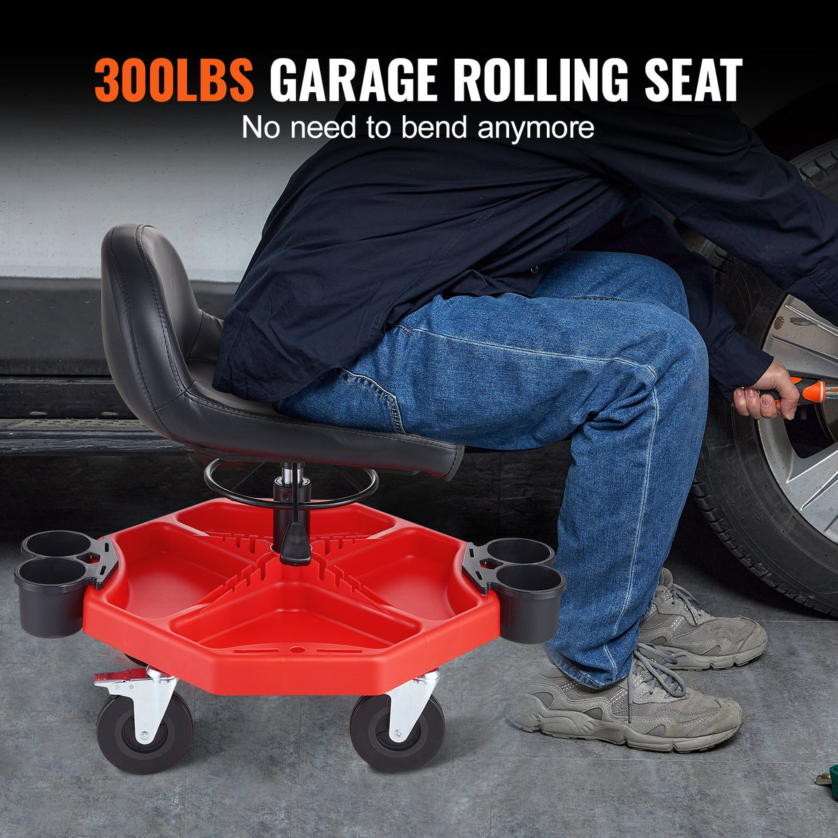 VEVOR Mechanic's swivel chair, 136 kg load capacity, swivel work chair with height adjustment
