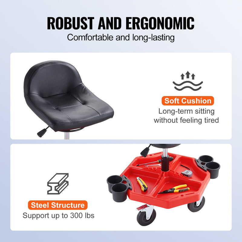 VEVOR Mechanic's swivel chair, 136 kg load capacity, swivel work chair with height adjustment