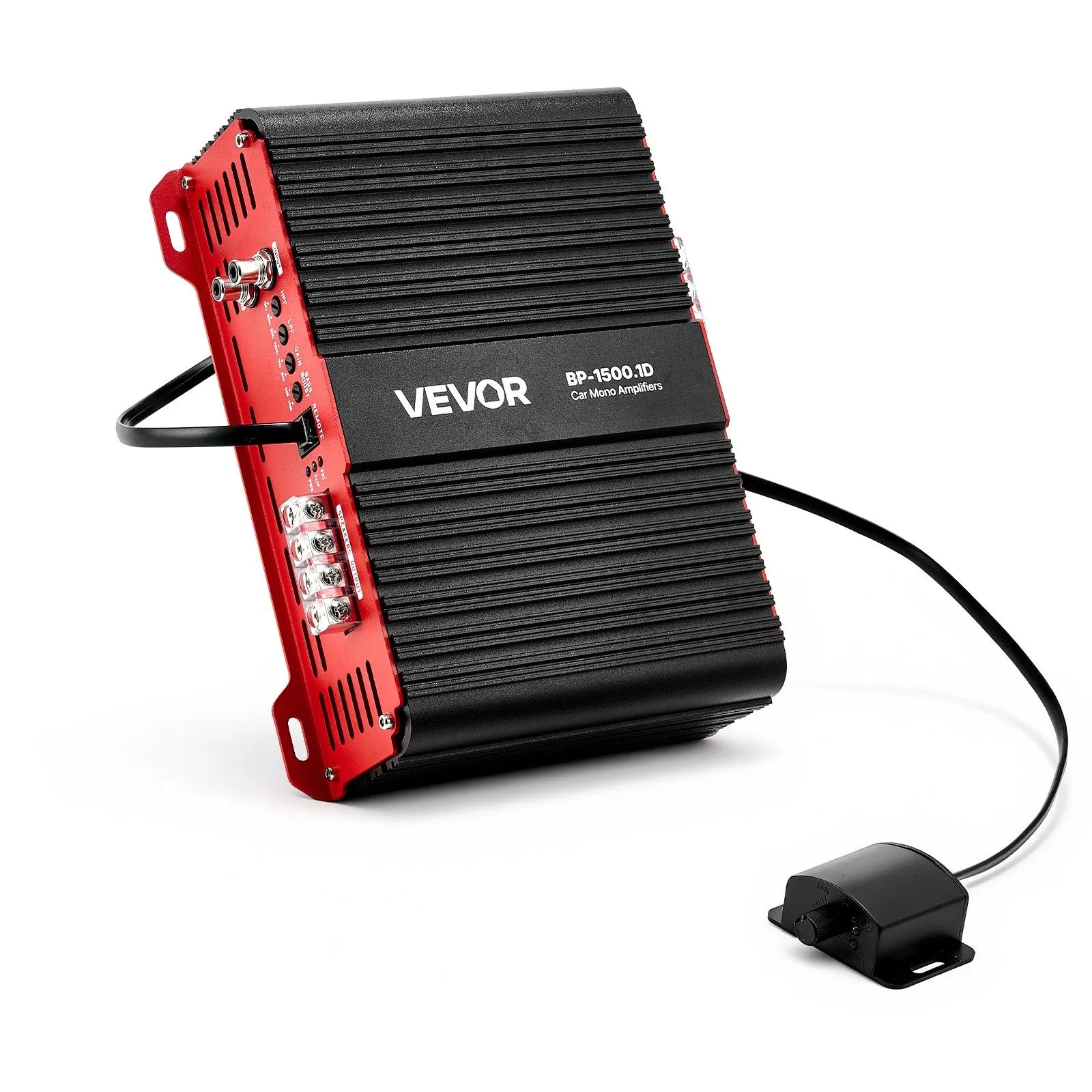 VEVOR monobloka automašīnas pastiprinātājs, 1500 W RMS MAX, stabils pie 1/2/4 Ω, 1 kanāla D klases automašīnas audio pastiprinātājs ar tālvadības subwoofera līmeņa kontroli, zemo frekvenču filtru un basu pastiprinājumu, komplektā skaļuma regulators