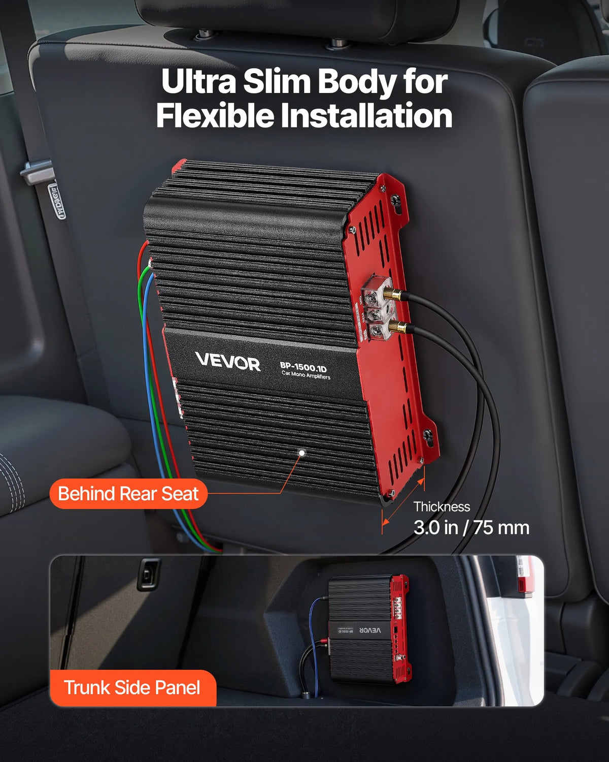 VEVOR monobloka automašīnas pastiprinātājs, 1500 W RMS MAX, stabils pie 1/2/4 Ω, 1 kanāla D klases automašīnas audio pastiprinātājs ar tālvadības subwoofera līmeņa kontroli, zemo frekvenču filtru un basu pastiprinājumu, komplektā skaļuma regulators