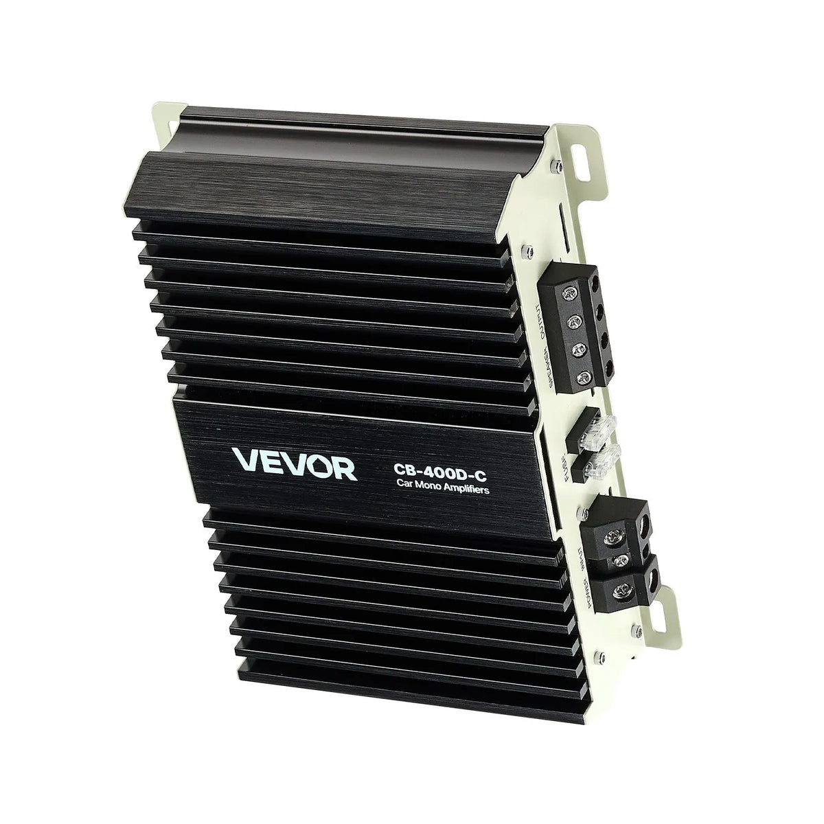 VEVOR monobloka automašīnas pastiprinātājs 400 W RMS, 1 kanāls, D klase, stabils pie 1/2/4 Ω, ar tālvadības subwoofera līmeņa regulatoru, zemo frekvenču filtru, basa pastiprinājumu un fāzes regulēšanu