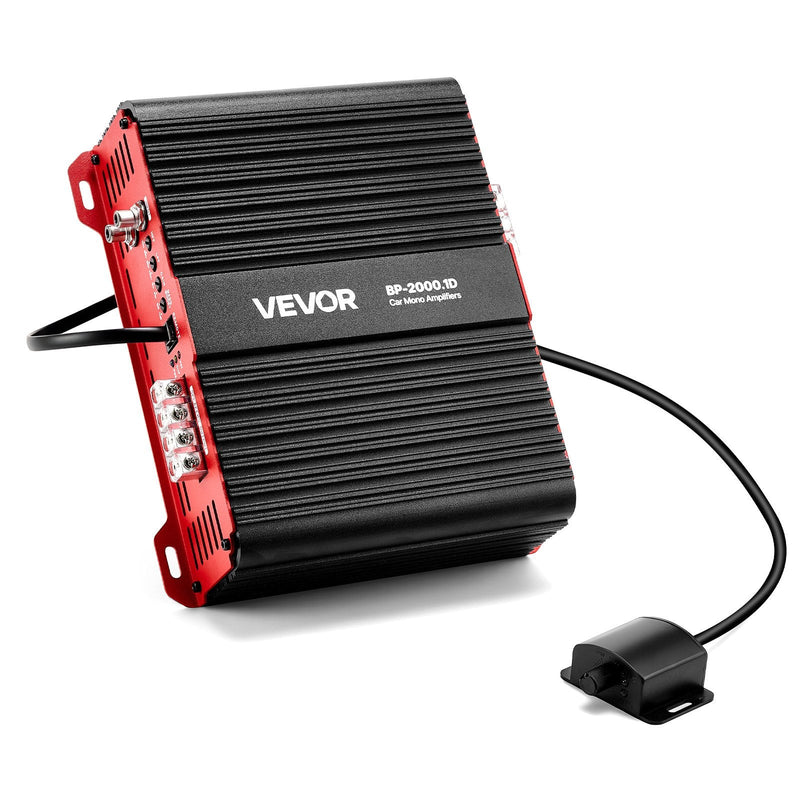 VEVOR monobloka automašīnas pastiprinātājs, līdz 2000 W, stabils 1/2/4 Ω, 1 kanāla D klases audio pastiprinātājs ar tālvadāmu zemfrekvenču līmeņa kontroli, zemfrekvenču filtru un basu pastiprinājumu, komplektā skaļuma regulators
