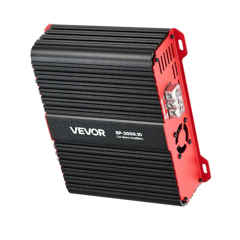 VEVOR monobloka automašīnas pastiprinātājs, līdz 2000 W, stabils 1/2/4 Ω, 1 kanāla D klases audio pastiprinātājs ar tālvadāmu zemfrekvenču līmeņa kontroli, zemfrekvenču filtru un basu pastiprinājumu, komplektā skaļuma regulators