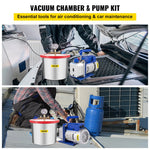 VEVOR 7,6 l vakuuma kamera ar vakuuma sūkni, silikona un epoksīda degazēšanai, 113 l/min vienpakāpes vakuuma sūknis, 250 W, paredzēta darbnīcas un profesionālai lietošanai