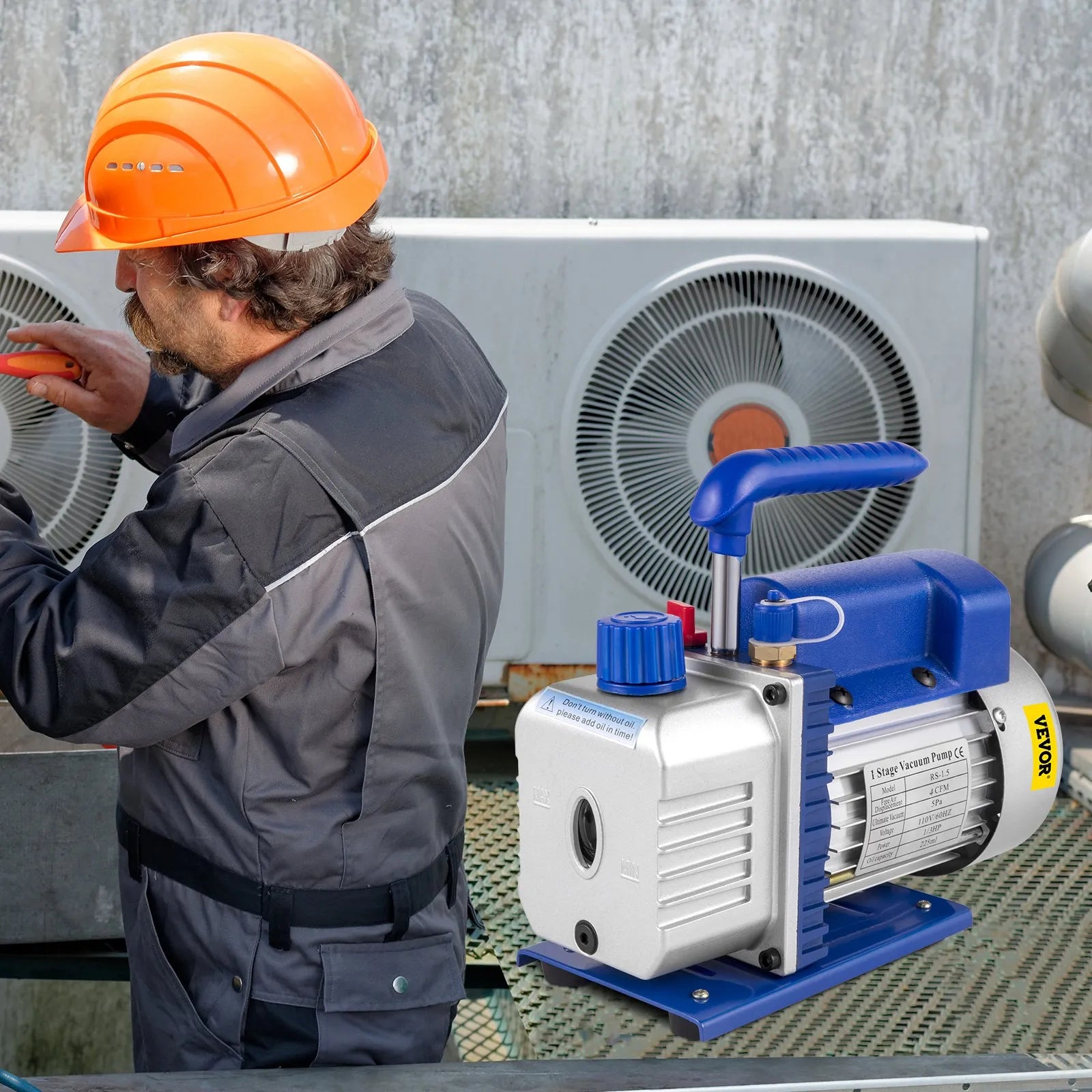 VEVOR 7,6 l vakuuma kamera ar vakuuma sūkni, silikona un epoksīda degazēšanai, 113 l/min vienpakāpes vakuuma sūknis, 250 W, paredzēta darbnīcas un profesionālai lietošanai
