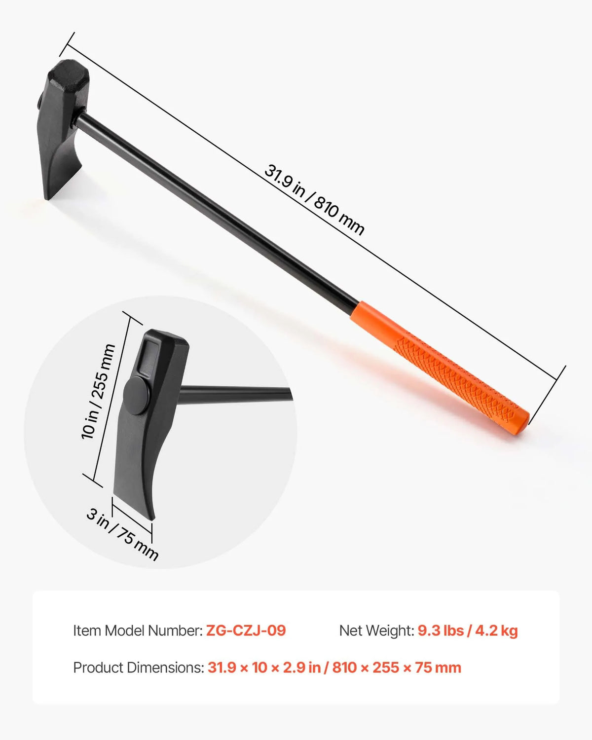 VEVOR riepu bortu atdalīšanas ķīlis ar 810 mm rokturi, smagās klases “duck-bill” riepu āmurs ar čuguna galvu riepu montāžai un demontāžai motocikliem, automašīnām, autobusiem, kravas auto, ATV, UTV un traktoriem