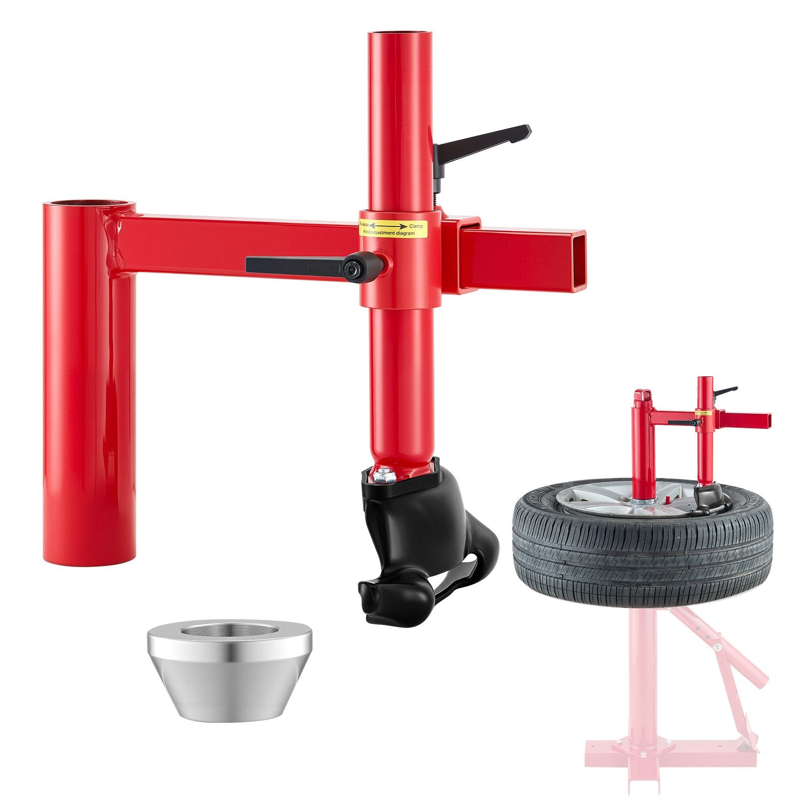 VEVOR manuālā riepu montāžas iekārta ar “Duck Head” uzgali un sudraba konusu, piemērota 406–533 mm riteņiem, izturīgs riepu montāžas un demontāžas adapteru komplekts automašīnām, SUV, kravas auto un ATV
