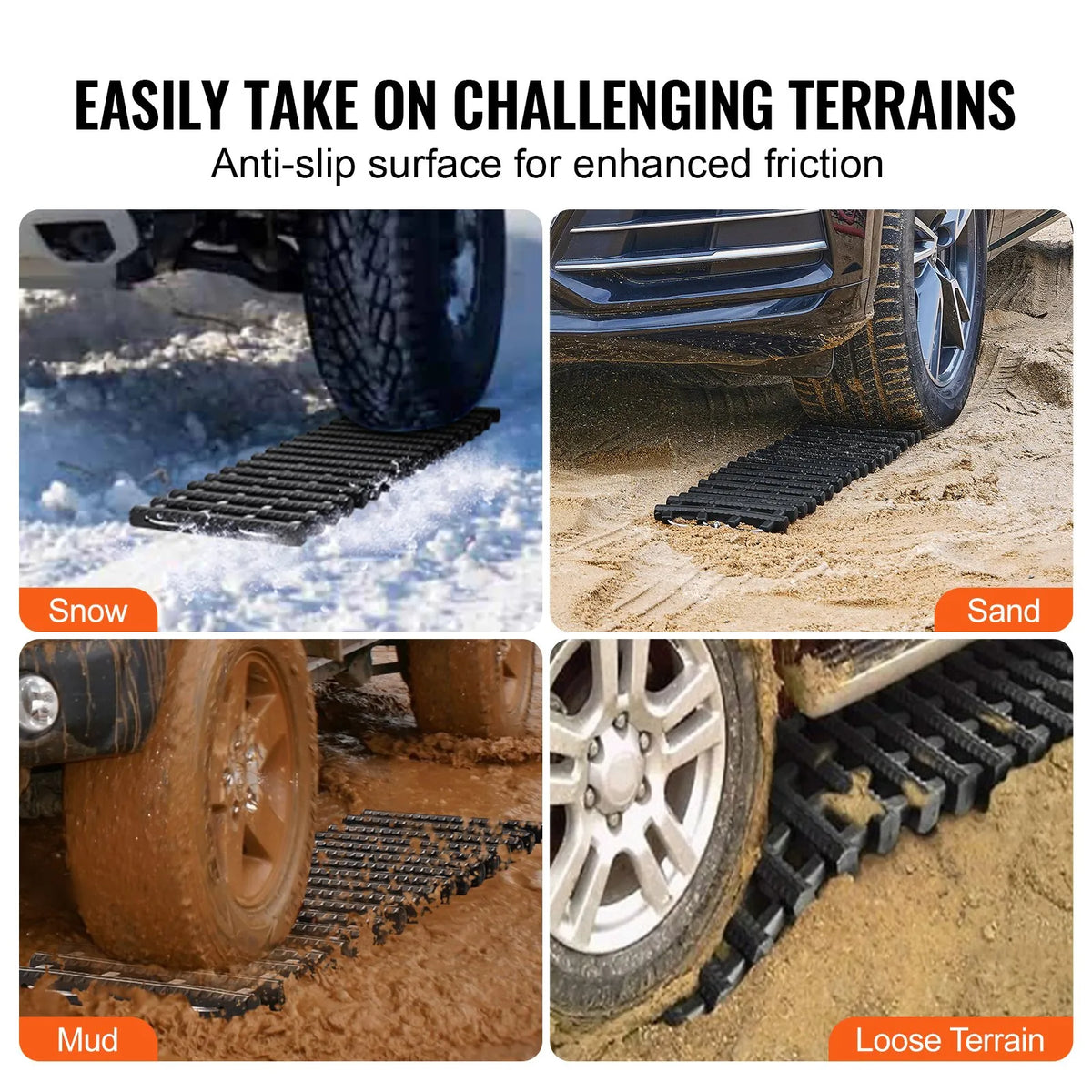 VEVOR 7 t vilkšanas dēļi no TPR materiāla, atgūšanas dēļi apvidus auto, vieglajām automašīnām, pikapiem, SUV un kemperiem, pāris riepu saķeres paliktņu sniegam, smiltīm, dubļiem un irdenam reljefam, ar glabāšanas somām, īsie, melni