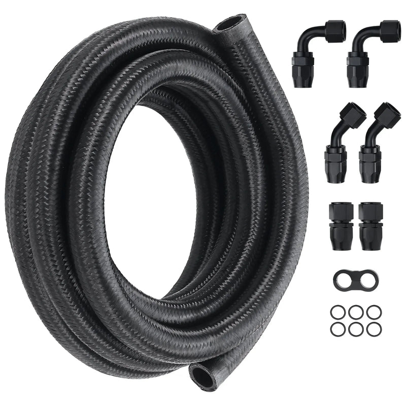 VEVOR 10AN degvielas līnijas komplekts, 3 m degvielas šļūtene ar 14 mm ārējo diametru, neilona un nerūsējošā tērauda pinuma degvielas līnija eļļai, benzīnam un dīzeļdegvielai, ar 7 grozāmo savienotāju adapteriem, melna