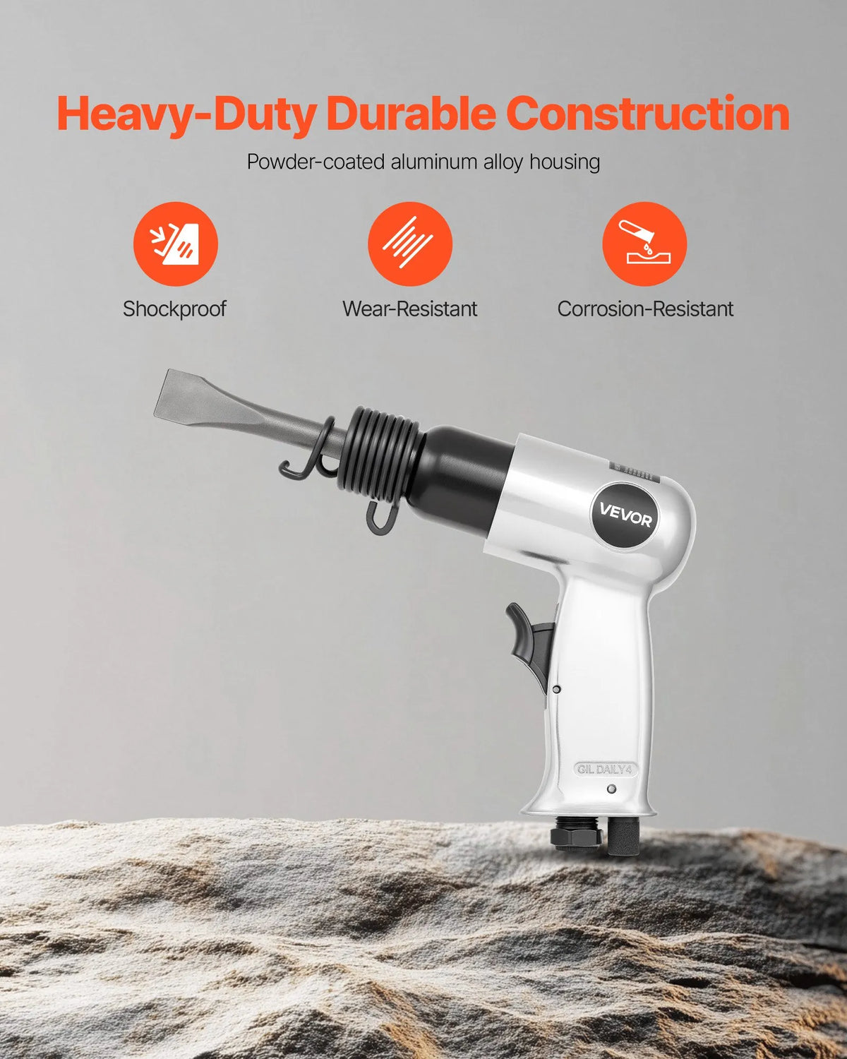 VEVOR pneimatiskais āmurs, 4500 sit./min pneimatiskais kalts ar rūsas noņemšanas adatu skaleru un 4 kaltiem ar apaļu kātu, viegls un kompakts pneimatiskais kalšanas instruments griešanai, skrāpēšanai un demontāžai
