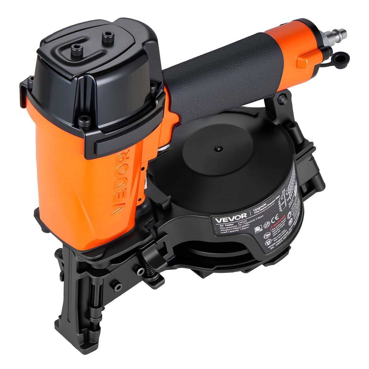 VEVOR profesionālā jumta naglu pistole CN45N, 19–45 mm, 15° pneimatiskā ruļļa naglotāja, 4–5 naglas sekundē, darba spiediens 4,8–7,5 bar, bitumena šindeļiem un jumta apšuvumam