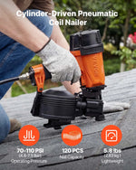 VEVOR profesionālā jumta naglu pistole CN45N, 19–45 mm, 15° pneimatiskā ruļļa naglotāja, 4–5 naglas sekundē, darba spiediens 4,8–7,5 bar, bitumena šindeļiem un jumta apšuvumam