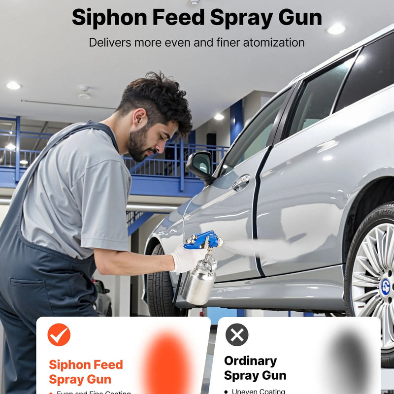 VEVOR sifona tipa krāsošanas pistole ar 1000 ml tvertni, augstas atomizācijas pneimatiskā smidzināšanas pistole ar 1,8 mm sprauslu, regulējamu plūsmas un gaisa padevi automobiļiem, mēbelēm, sienām un māju krāsošanai