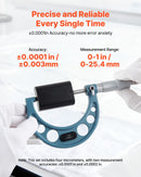 VEVOR 4 gab. ārējo mikrometru komplekts 0–4″ (0–1″ / 1–2″ / 2–3″ / 3–4″), augstas precizitātes mehāniķu instruments ar aizsargkoferi metālapstrādei un inženiertehniskiem darbiem