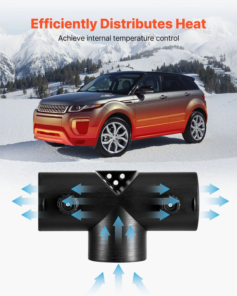 Dīzeļsildītāja savienotājs 59 mm, T-veida 3 virzienu gaisa ventilācijas savienotājs ar diviem 90° rotējamiem vārstiem, melns savienojums 2 kW dīzeļsildītājiem