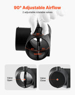 Dīzeļsildītāja savienotājs 59 mm, T-veida 3 virzienu gaisa ventilācijas savienotājs ar diviem 90° rotējamiem vārstiem, melns savienojums 2 kW dīzeļsildītājiem